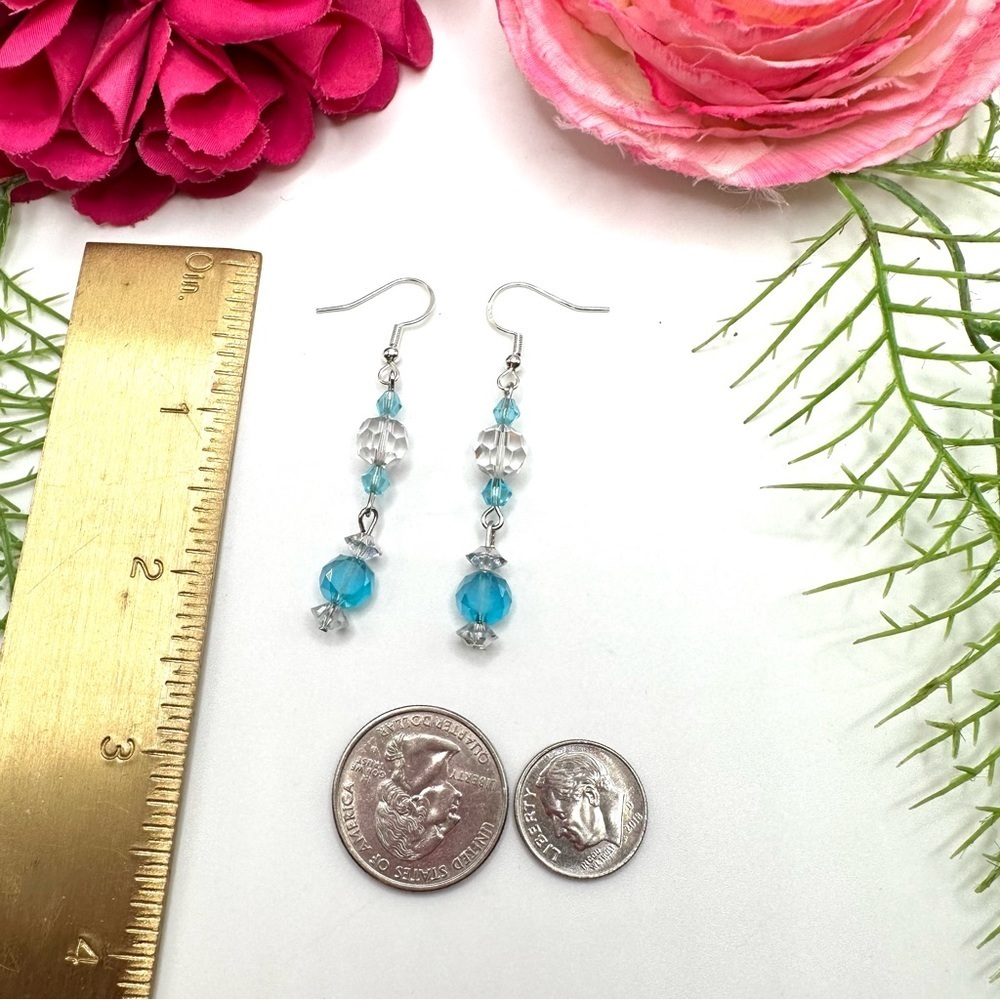 NEW⚜️Teal Blue & Silver Crystal Beaded Earrings - Picture 4 of 5